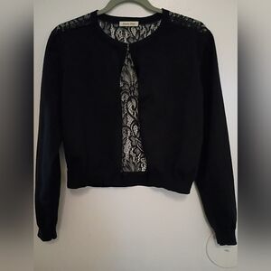 Luxxe Lane Women's Elegant Black Lace Cardigan Sz L